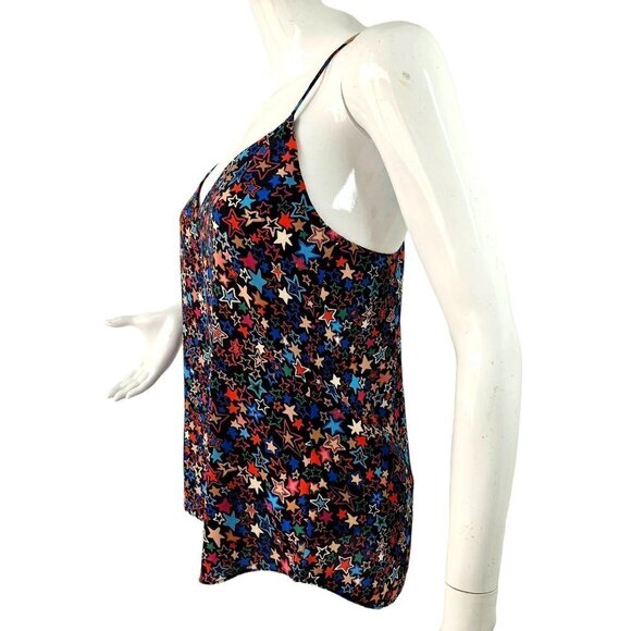 J. Crew T Back Cami Top Black Multicolor Stars Curved Hem Lightweight Size 2 NEW - Picture 7 of 9